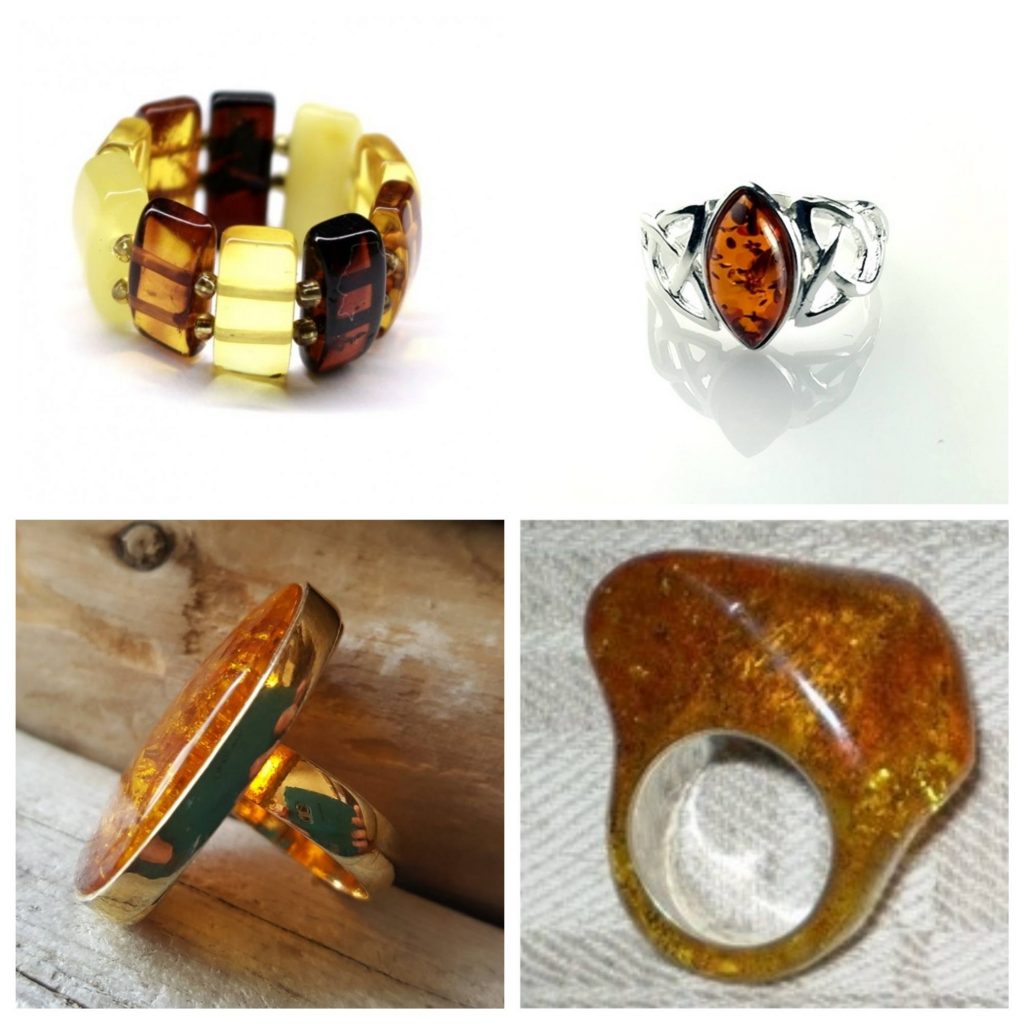 Various types of large amber rings